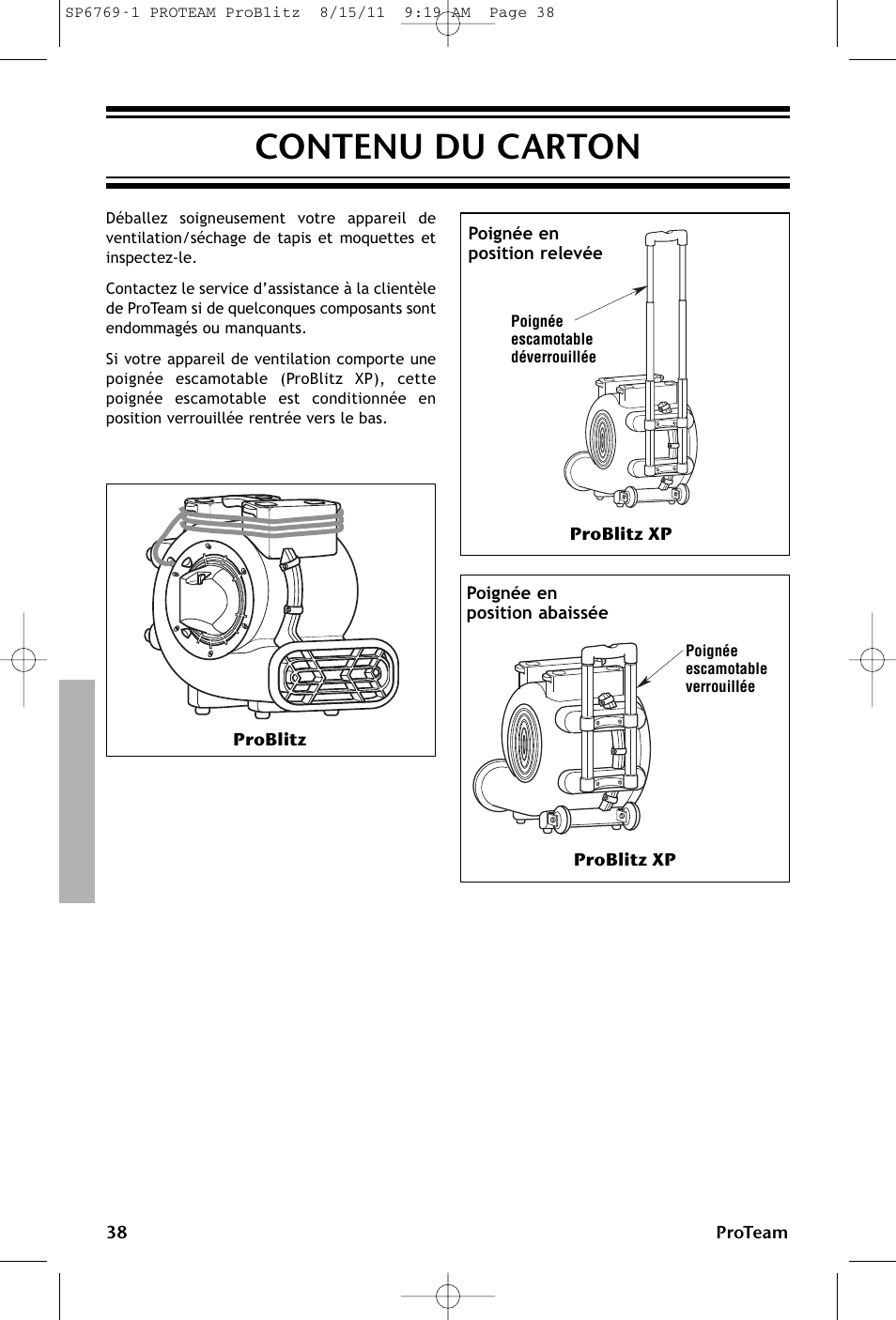 Contenu du carton | ProTeam ProBlitz XP User Manual | Page 38 / 48