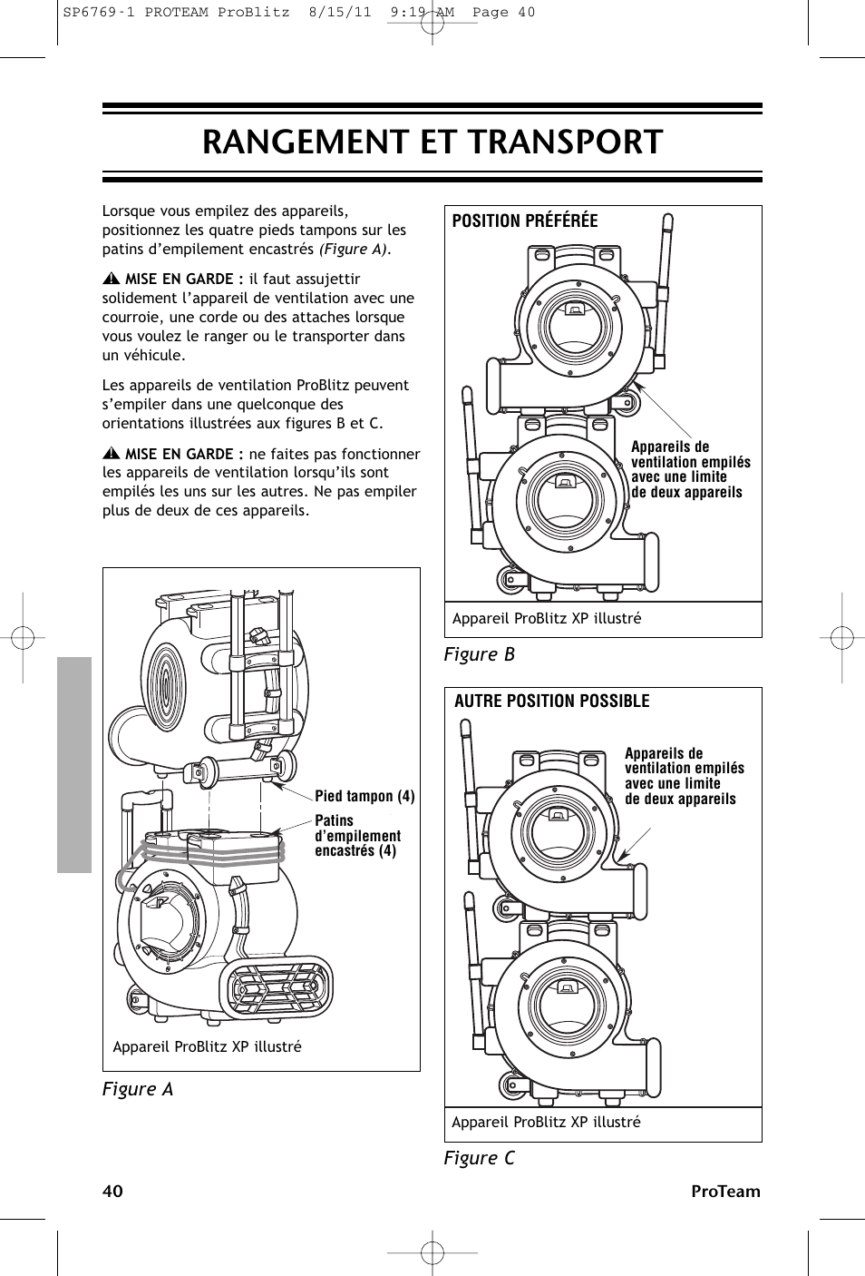 Rangement et transport | ProTeam ProBlitz XP User Manual | Page 40 / 48