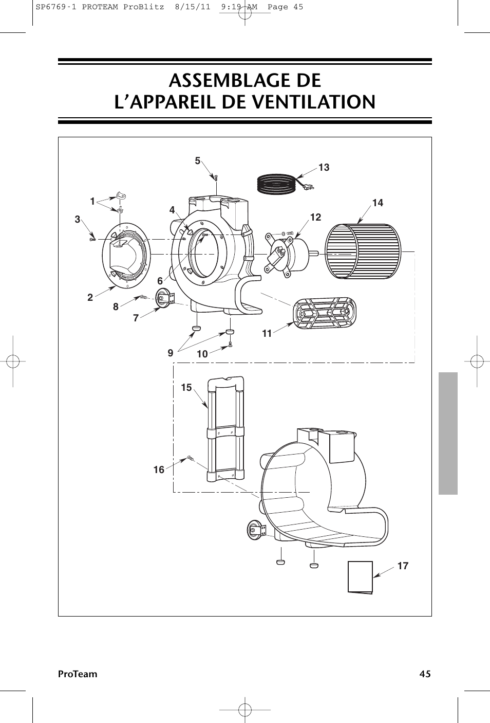 Assemblage de l’appareil de ventilation | ProTeam ProBlitz XP User Manual | Page 45 / 48
