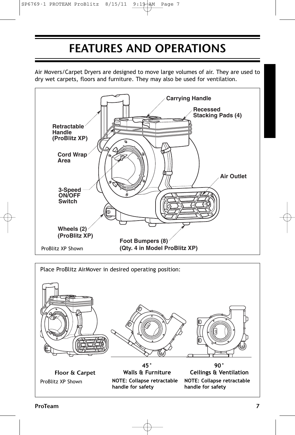 Features and operations | ProTeam ProBlitz XP User Manual | Page 7 / 48