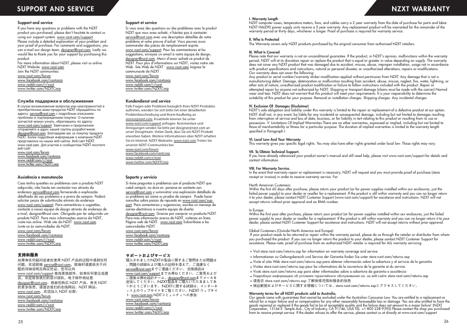 Support and service, Nzxt warranty | NZXT H440 Designed by Razer User Manual | Page 13 / 13