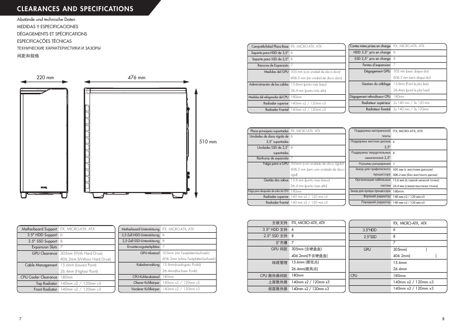 Clearances and specifications | NZXT H440 Designed by Razer User Manual | Page 4 / 13