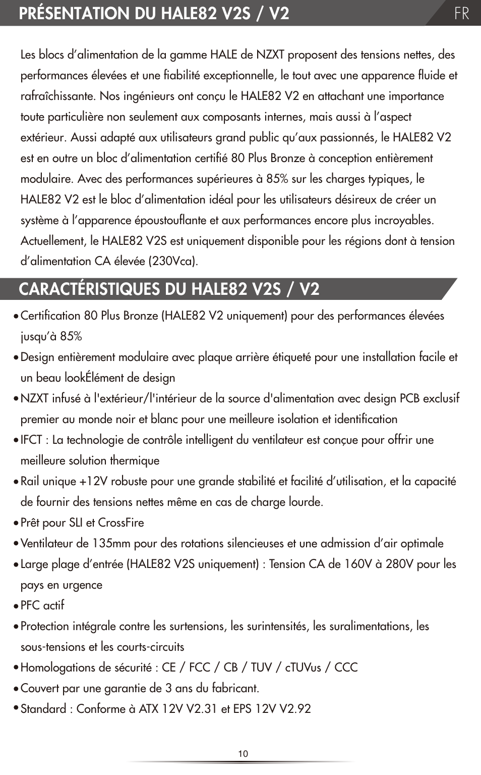 Fr présentation du hale82 v2s / v2, Caractéristiques du hale82 v2s / v2 | NZXT HALE82 v2 550W User Manual | Page 12 / 54