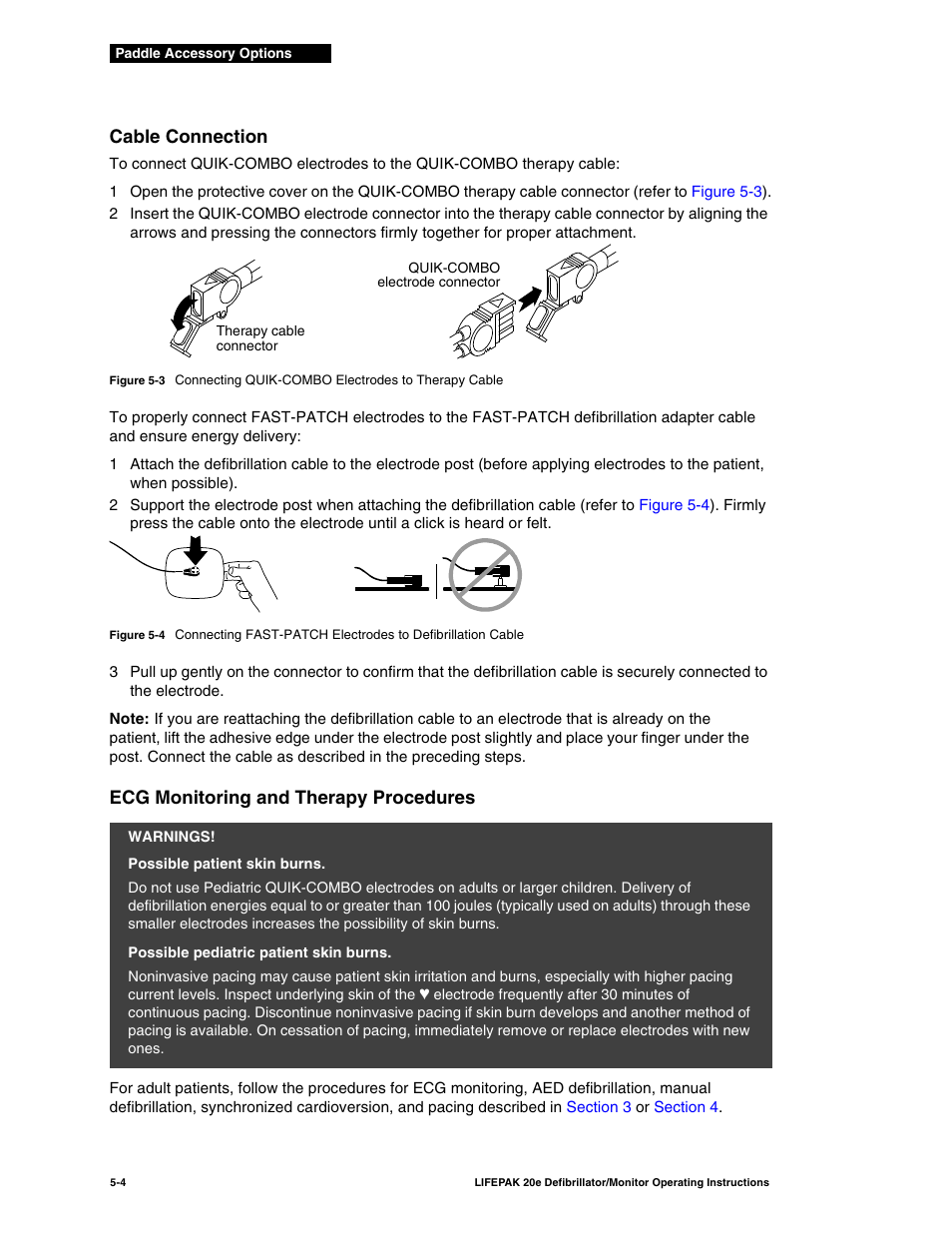 Cable connection, Ecg monitoring and therapy procedures | Physio-Control LIFEPAK 20e User Manual | Page 102 / 218