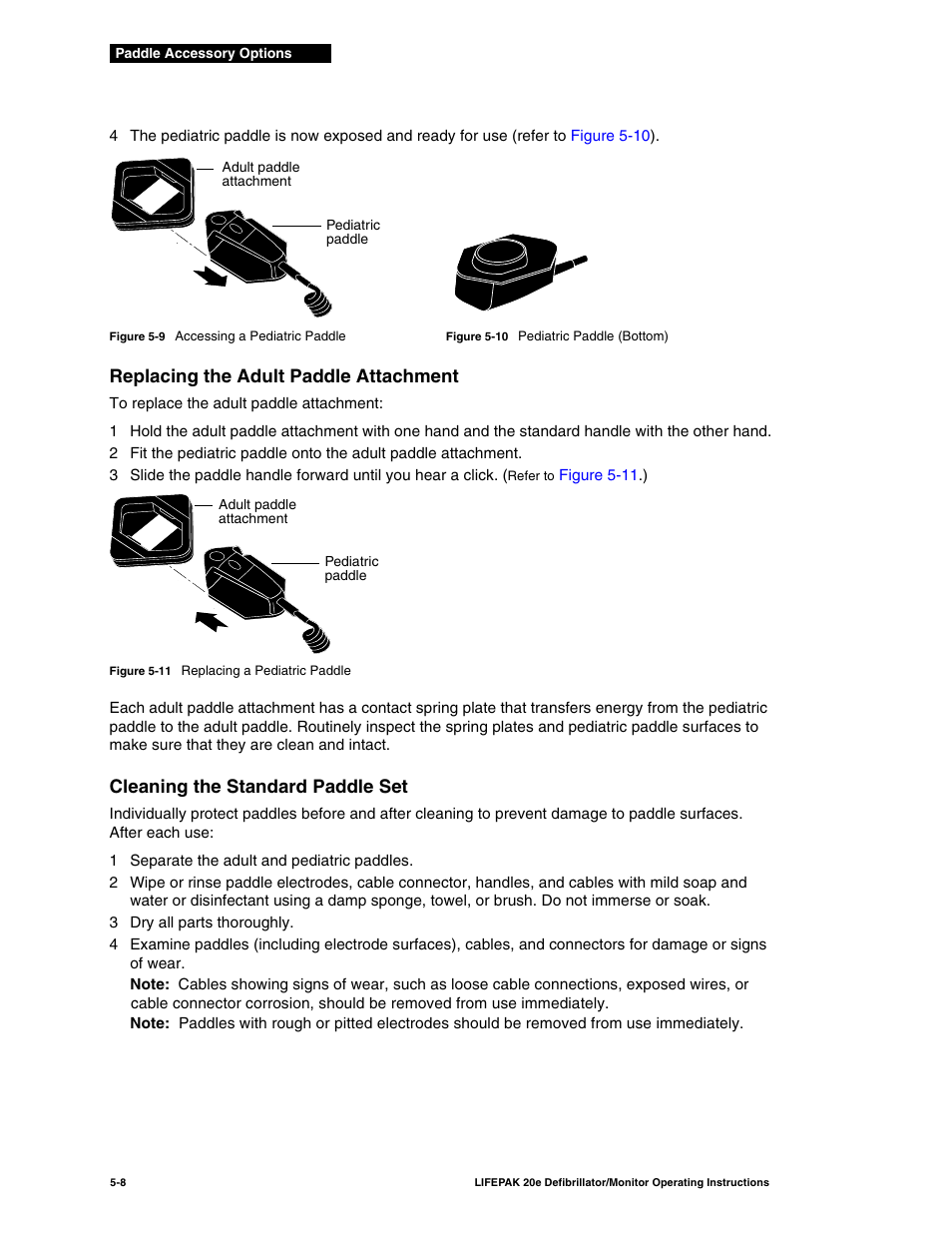 Replacing the adult paddle attachment, Cleaning the standard paddle set, Figure 5-9 | Physio-Control LIFEPAK 20e User Manual | Page 106 / 218