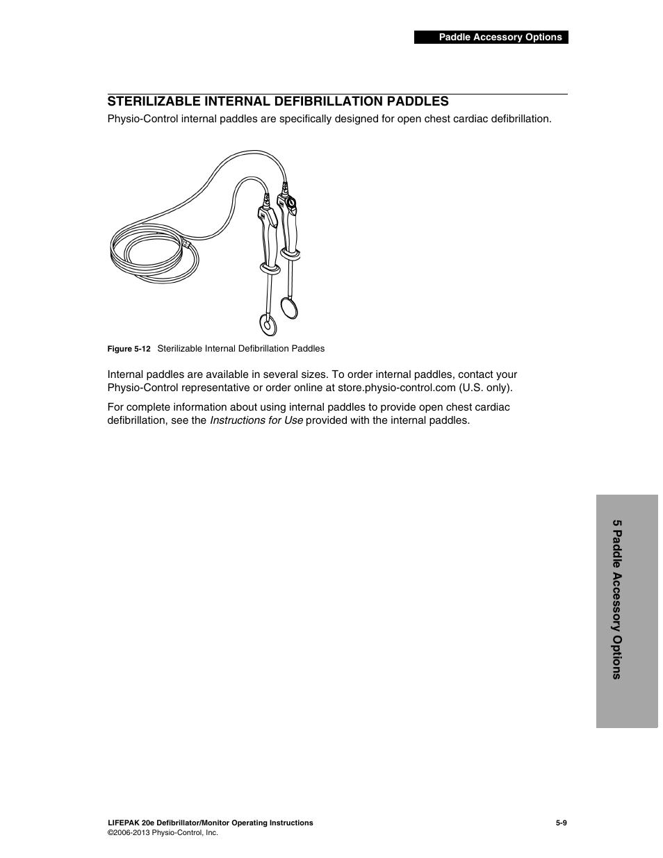 Sterilizable internal defibrillation paddles, Sterilizable internal defibrillation paddles -9 | Physio-Control LIFEPAK 20e User Manual | Page 107 / 218