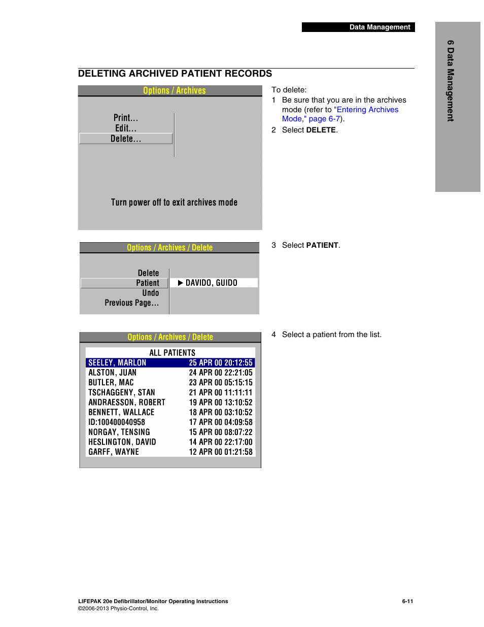 Deleting archived patient records, Deleting archived patient records -11 | Physio-Control LIFEPAK 20e User Manual | Page 119 / 218