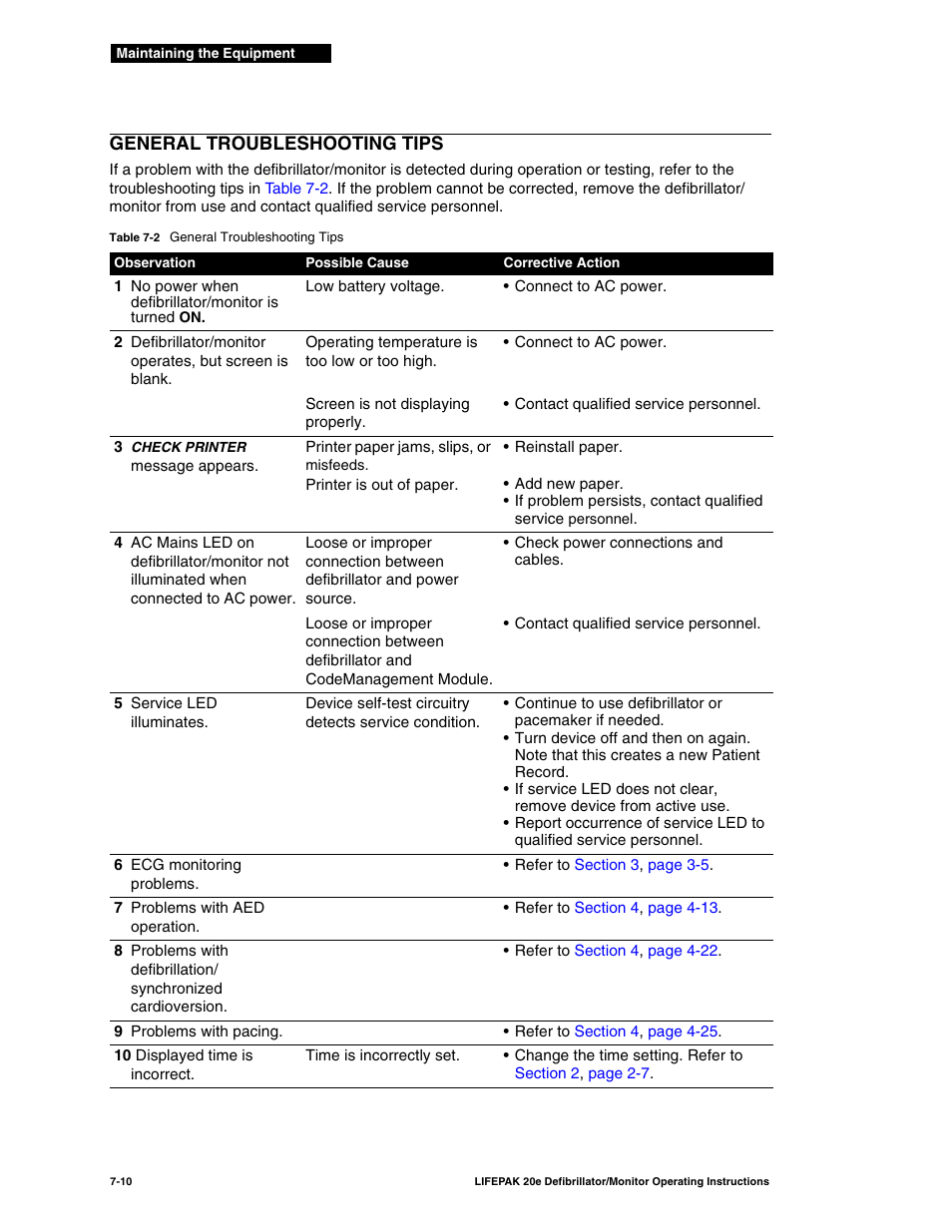 General troubleshooting tips, General troubleshooting tips -10, General | Troubleshooting tips, If the discrepanc, For sug | Physio-Control LIFEPAK 20e User Manual | Page 132 / 218