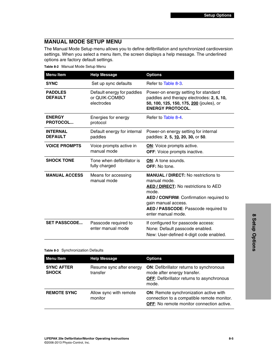 Manual mode setup menu, Manual mode setup menu -5 | Physio-Control LIFEPAK 20e User Manual | Page 141 / 218