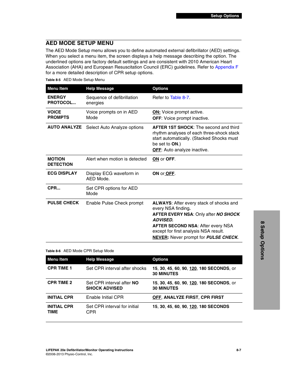 Aed mode setup menu, Aed mode setup menu -7 | Physio-Control LIFEPAK 20e User Manual | Page 143 / 218