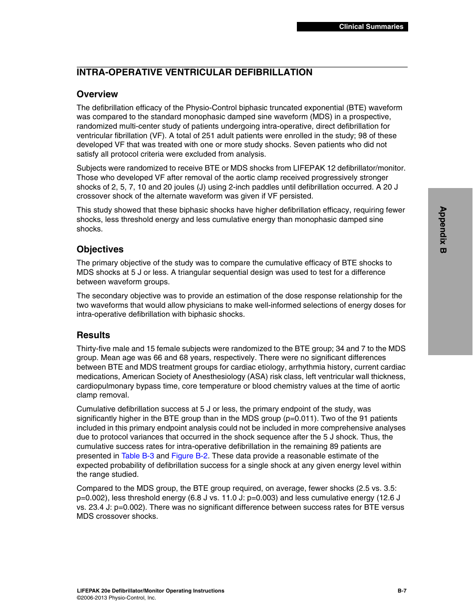 Intra-operative ventricular defibrillation, Overview, Objectives | Results | Physio-Control LIFEPAK 20e User Manual | Page 173 / 218