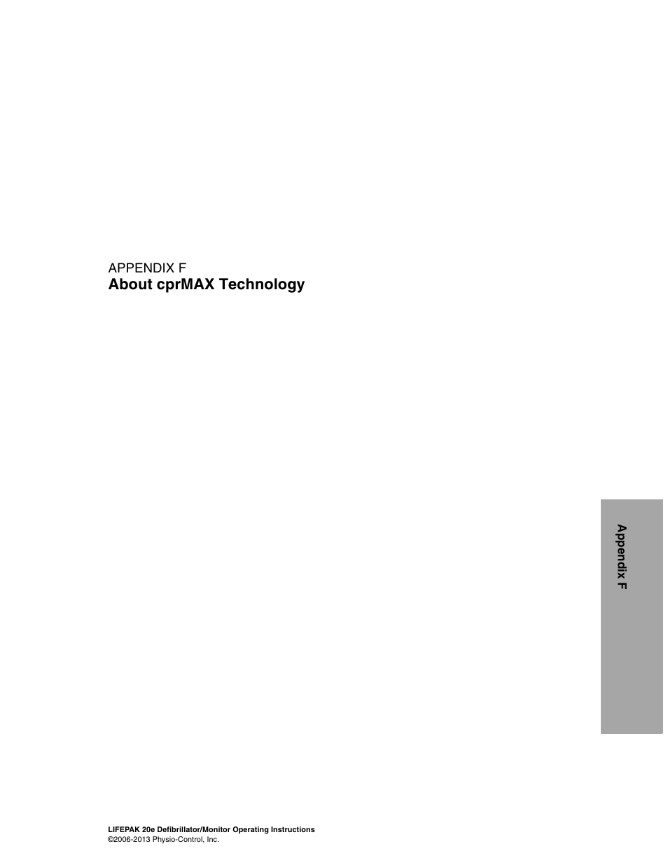 About cprmax technology, F about cprmax technology, Appendix f | Physio-Control LIFEPAK 20e User Manual | Page 195 / 218