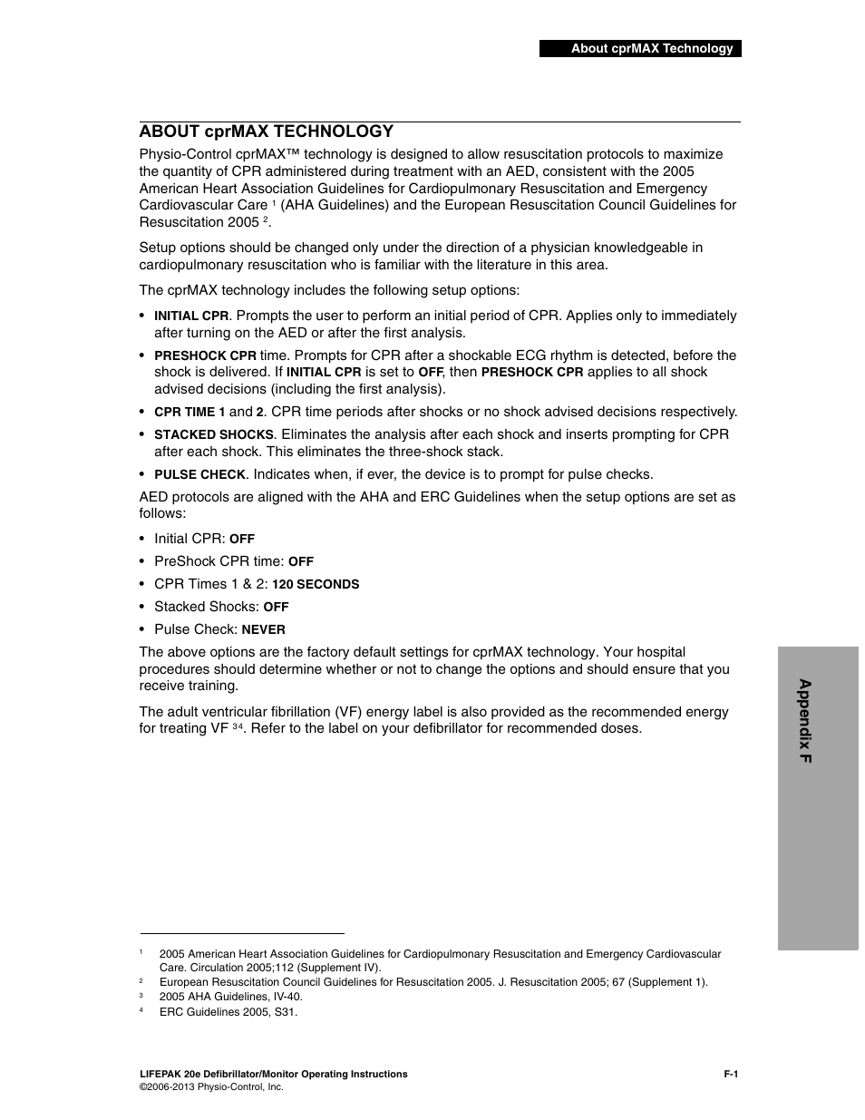 About cprmax technology, Appen d ix f | Physio-Control LIFEPAK 20e User Manual | Page 197 / 218