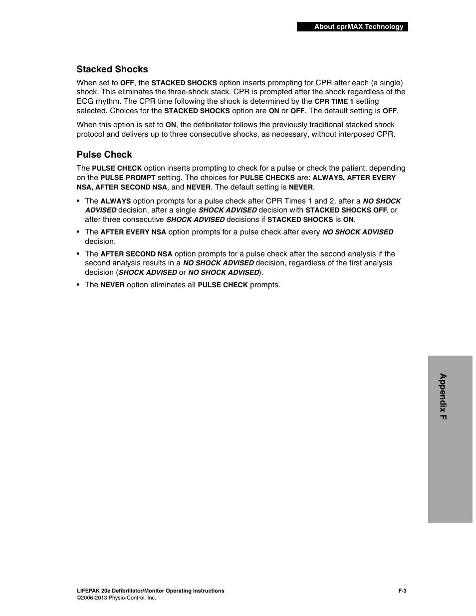 Stacked shocks, Pulse check | Physio-Control LIFEPAK 20e User Manual | Page 199 / 218
