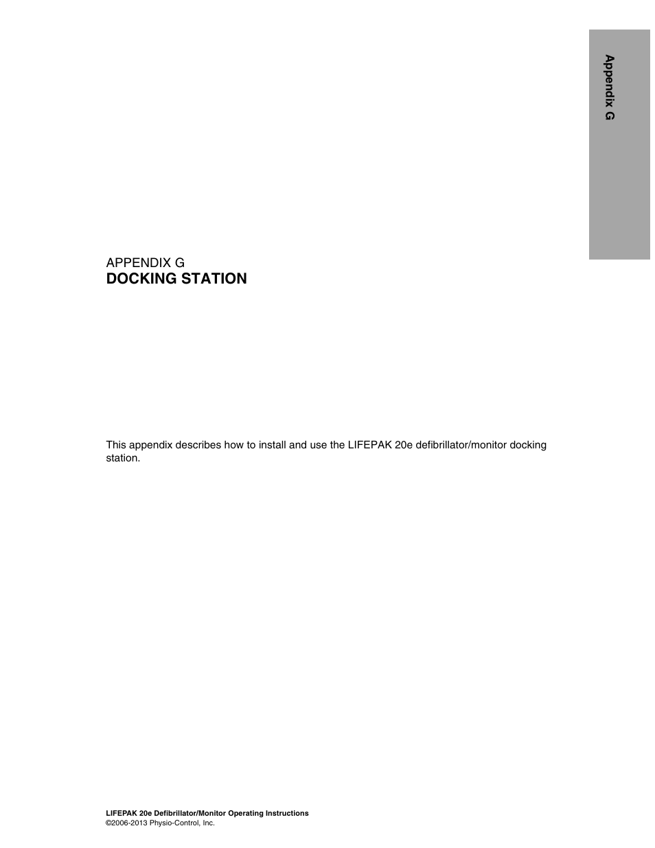 Docking station, G docking station | Physio-Control LIFEPAK 20e User Manual | Page 201 / 218