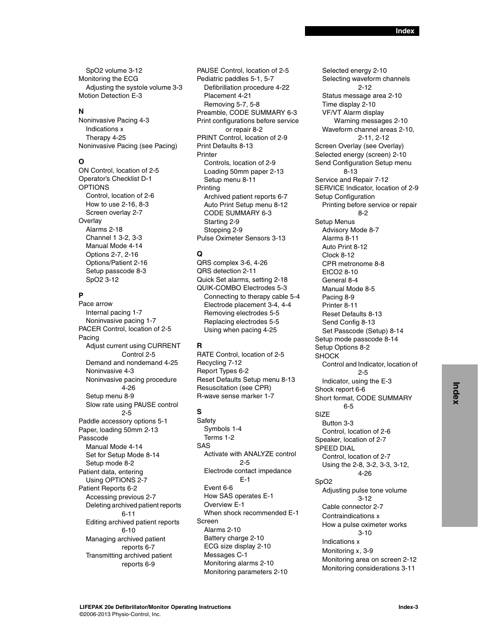 Inde x | Physio-Control LIFEPAK 20e User Manual | Page 215 / 218