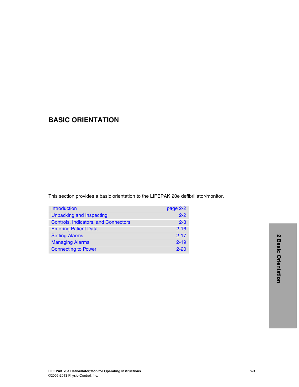 Basic orientation, 2 basic orientation | Physio-Control LIFEPAK 20e User Manual | Page 23 / 218