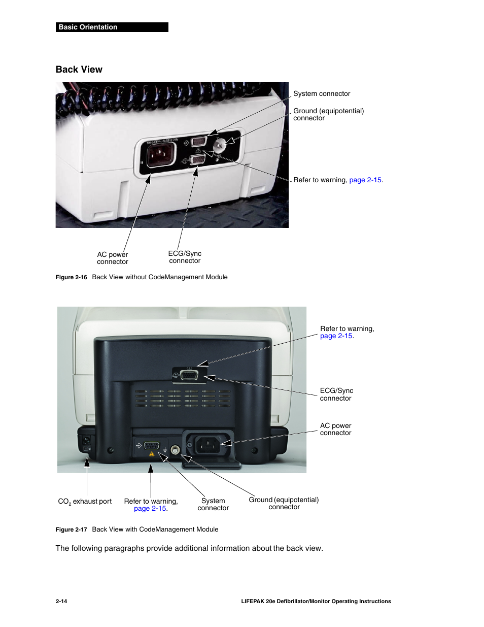 Back view, Back view -14, Figure 2-16 | Figure 2-17 | Physio-Control LIFEPAK 20e User Manual | Page 36 / 218