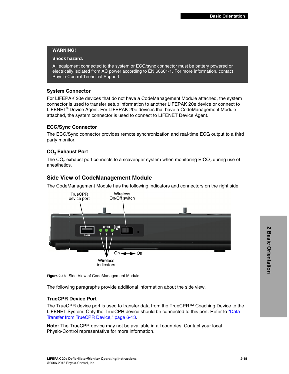 Side view of codemanagement module, Side view of codemanagement module -15, Warning | Physio-Control LIFEPAK 20e User Manual | Page 37 / 218