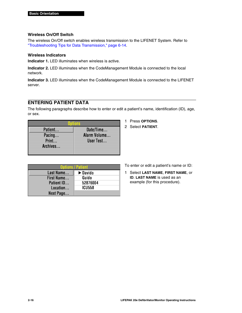 Entering patient data, Entering patient data -16 | Physio-Control LIFEPAK 20e User Manual | Page 38 / 218