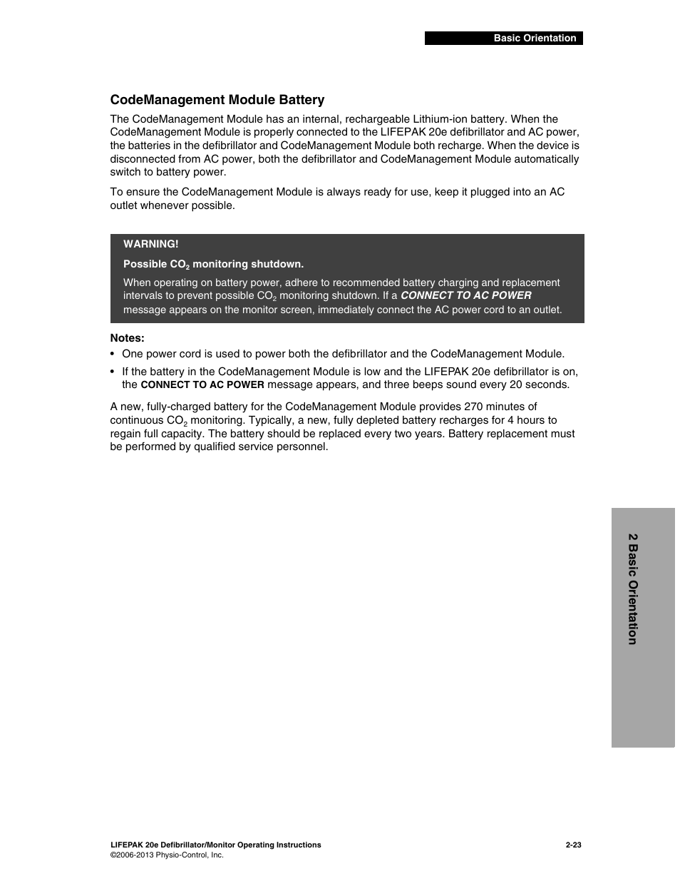 Codemanagement module battery, Codemanagement module battery -23 | Physio-Control LIFEPAK 20e User Manual | Page 45 / 218