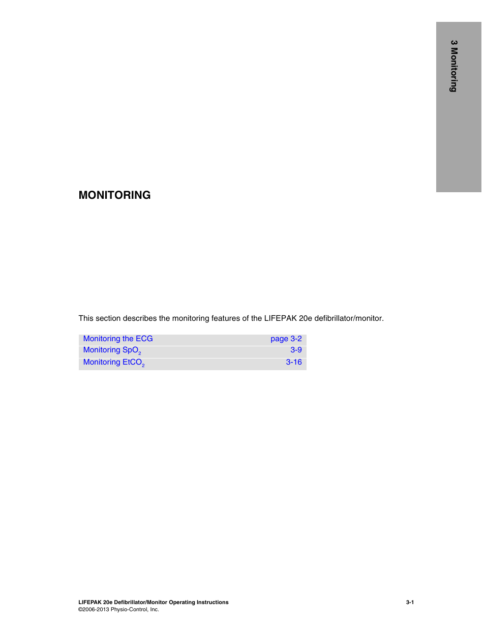 Monitoring, 3 monitoring, Section 3 | Of th | Physio-Control LIFEPAK 20e User Manual | Page 47 / 218