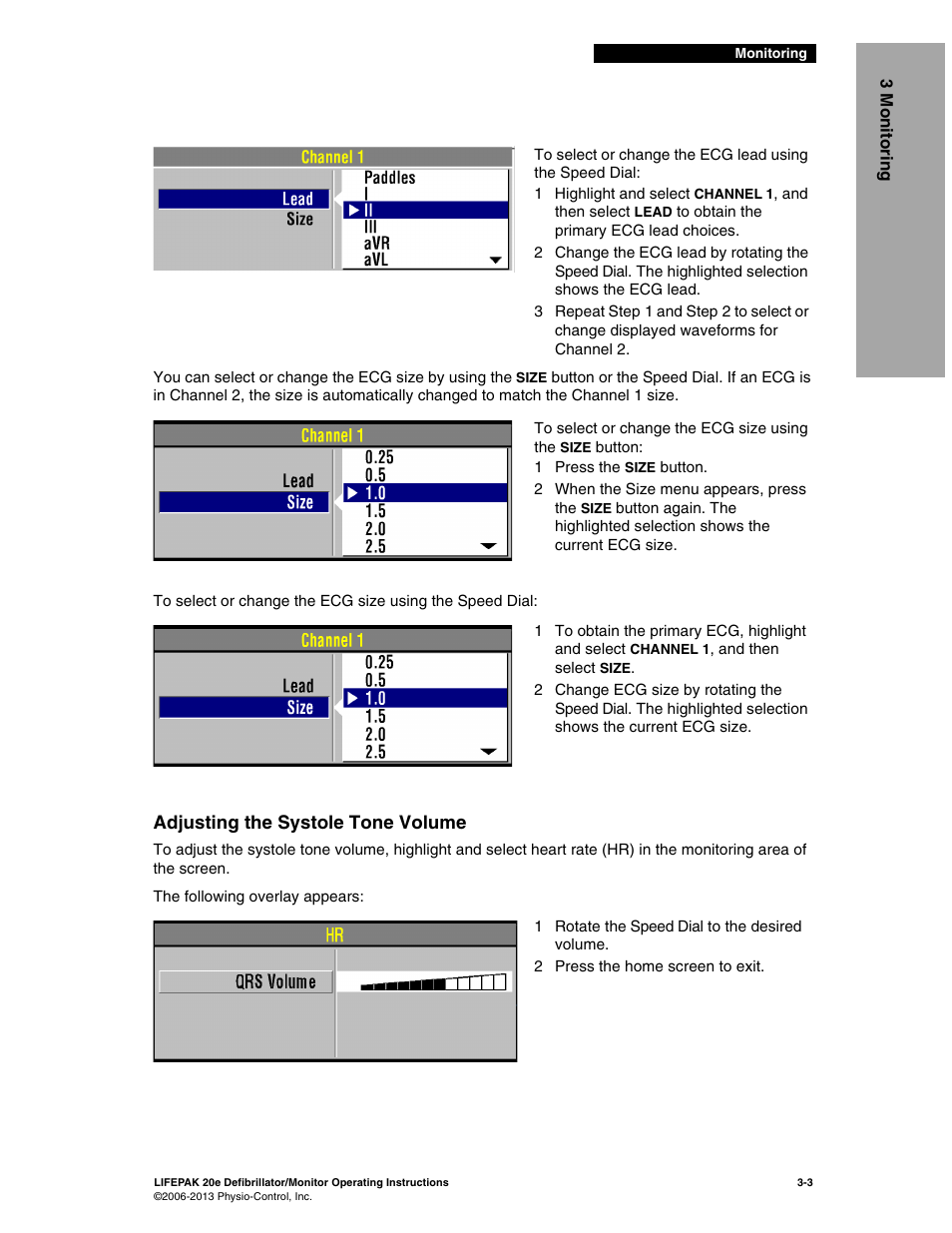 Adjusting the systole tone volume, Adjusting the systole tone volume -3 | Physio-Control LIFEPAK 20e User Manual | Page 49 / 218