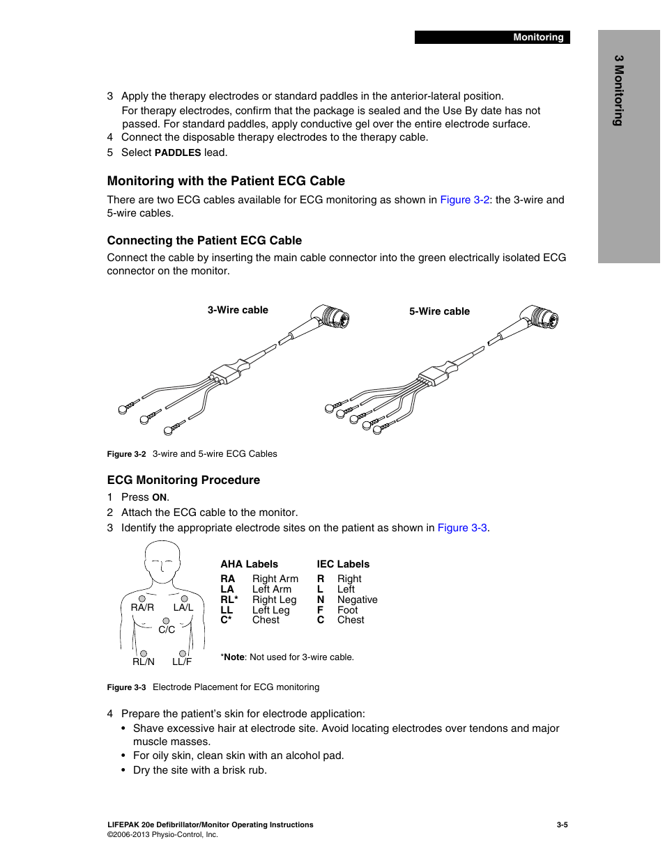 Monitoring with the patient ecg cable, Monitoring with the patient ecg cable -5 | Physio-Control LIFEPAK 20e User Manual | Page 51 / 218
