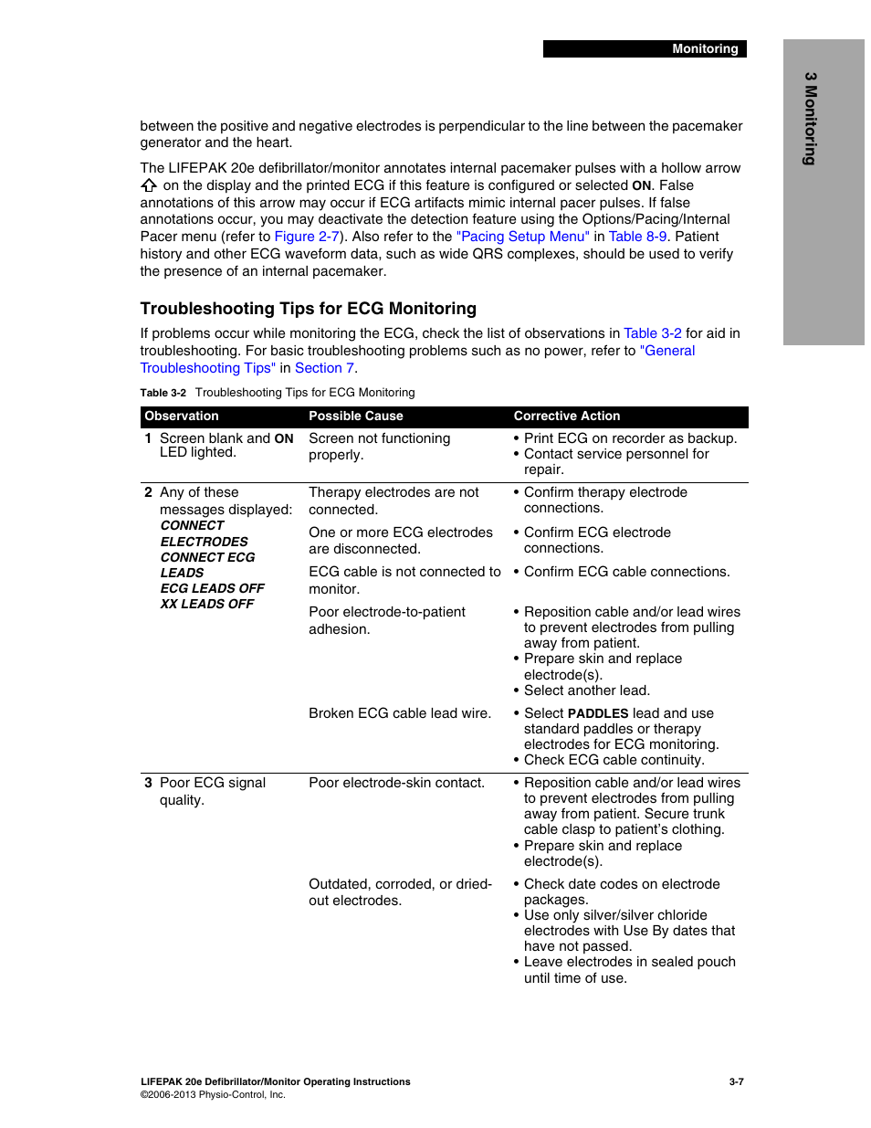 Troubleshooting tips for ecg monitoring, Troubleshooting tips for ecg monitoring -7 | Physio-Control LIFEPAK 20e User Manual | Page 53 / 218