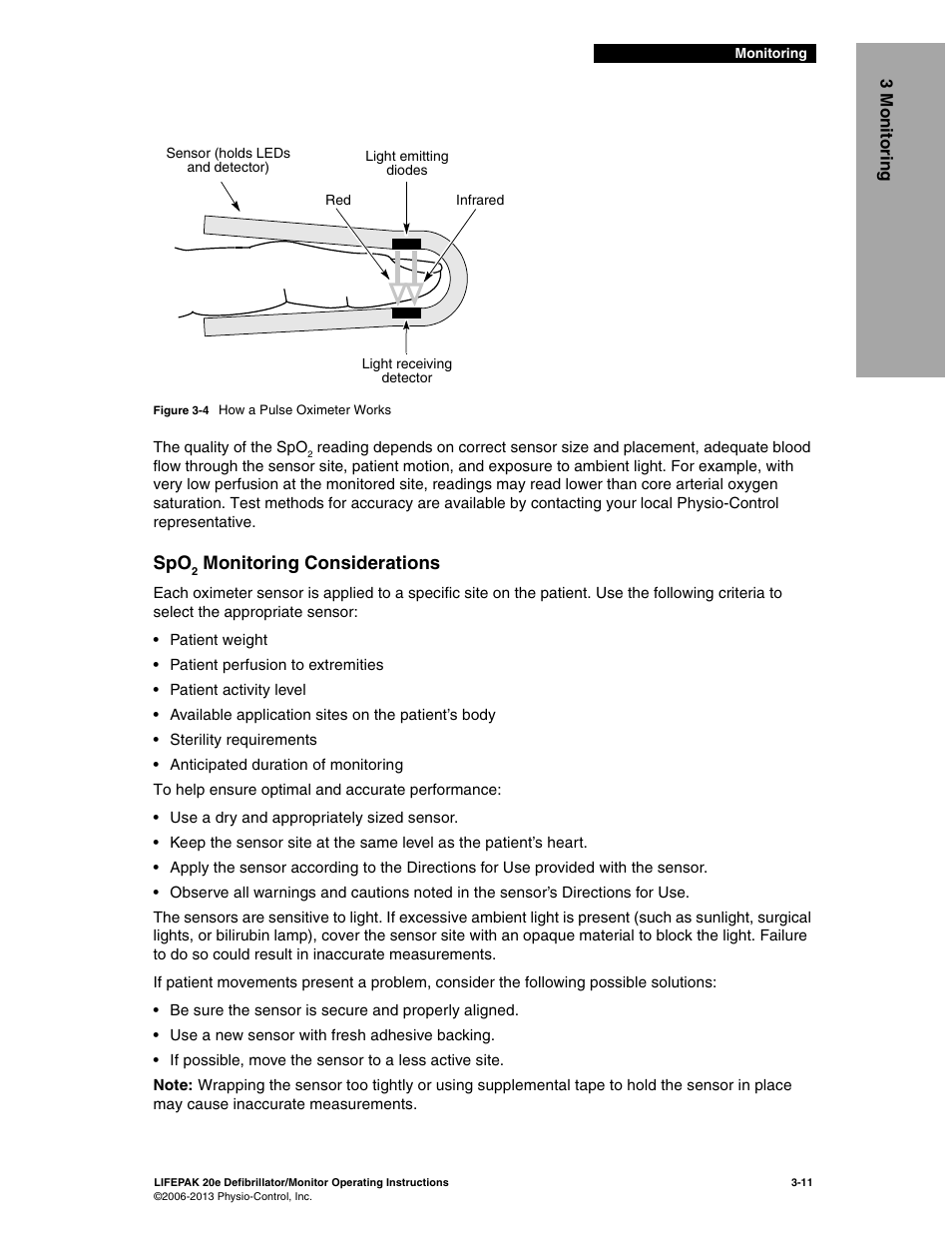 Spo2 monitoring considerations, Monitoring considerations | Physio-Control LIFEPAK 20e User Manual | Page 57 / 218