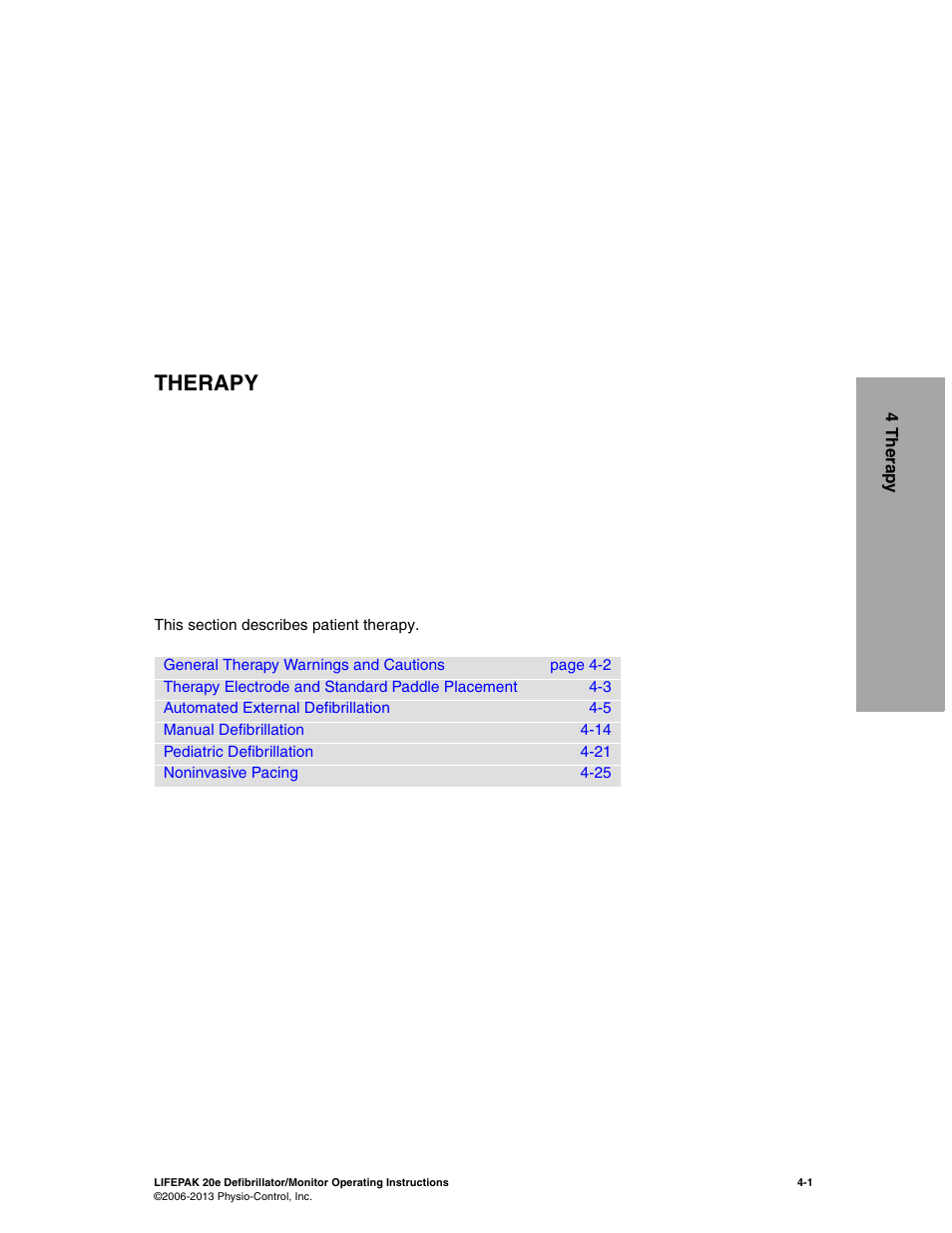 Therapy, 4 therapy | Physio-Control LIFEPAK 20e User Manual | Page 71 / 218