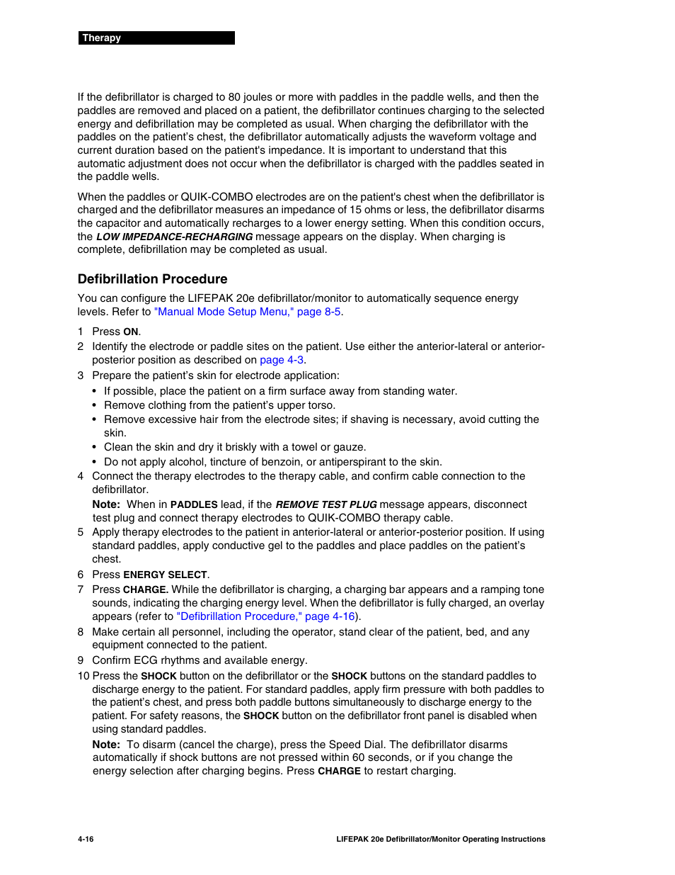 Defibrillation procedure, Defibrillation procedure -16 | Physio-Control LIFEPAK 20e User Manual | Page 86 / 218