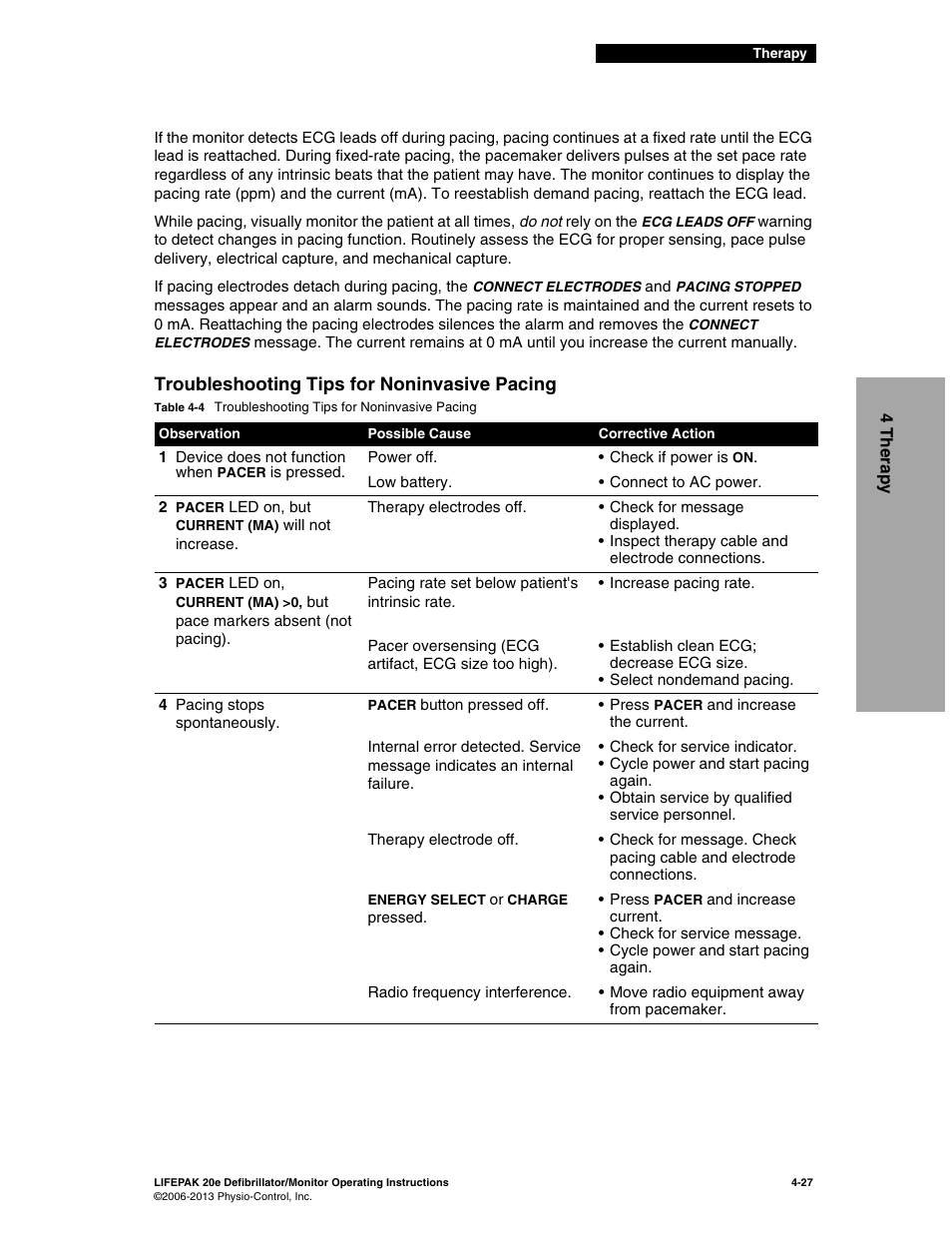 Troubleshooting tips for noninvasive pacing, Troubleshooting tips for noninvasive pacing -27 | Physio-Control LIFEPAK 20e User Manual | Page 97 / 218