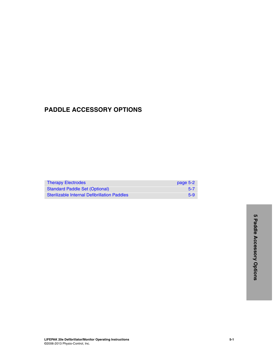 Paddle accessory options, 5 paddle accessory options, Section 5 | Physio-Control LIFEPAK 20e User Manual | Page 99 / 218