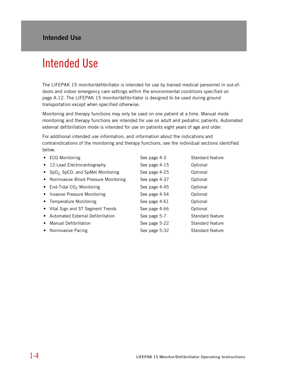Intended use | Physio-Control LIFEPAK 15 User Manual | Page 10 / 290