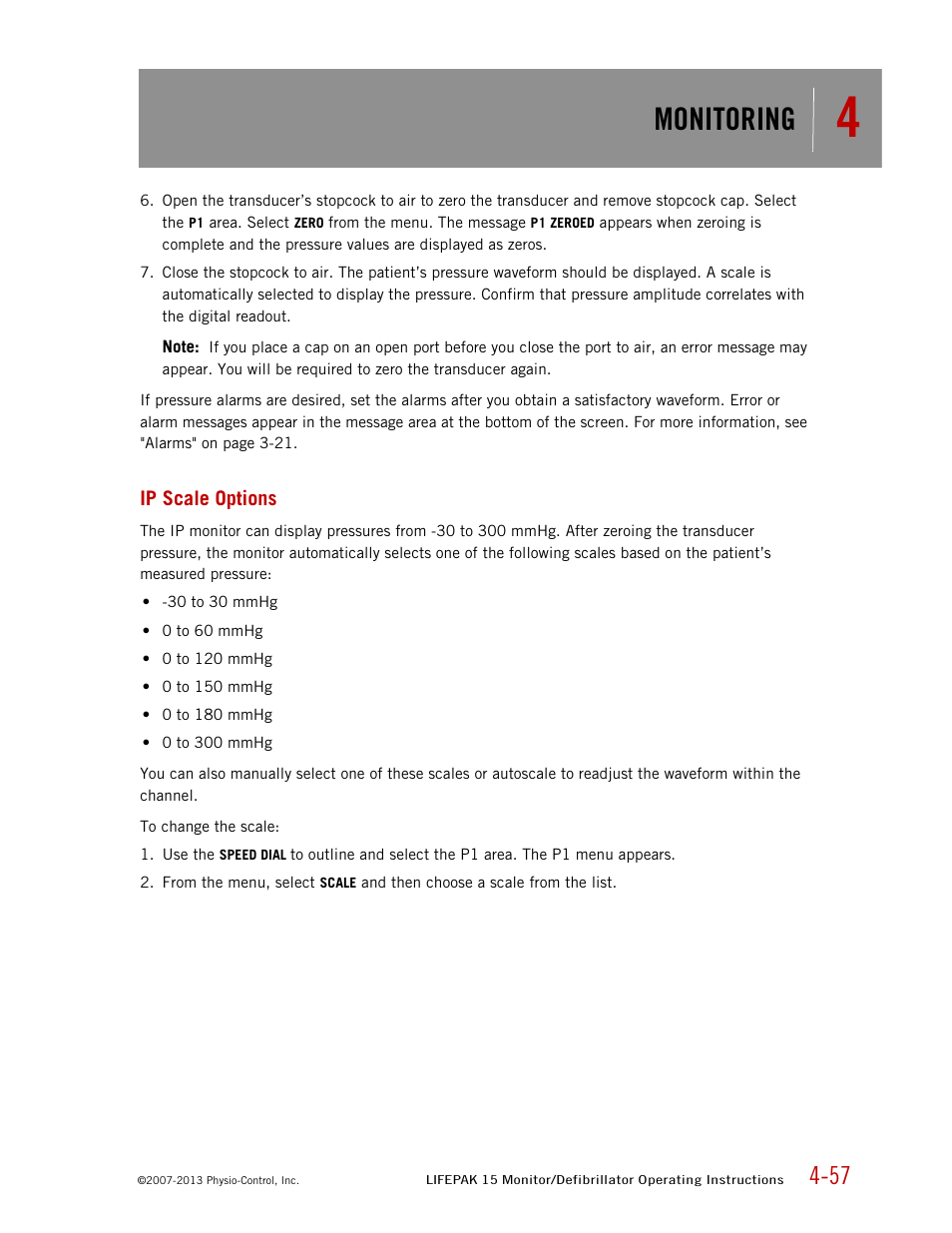 Ip scale options, Monitoring | Physio-Control LIFEPAK 15 User Manual | Page 101 / 290