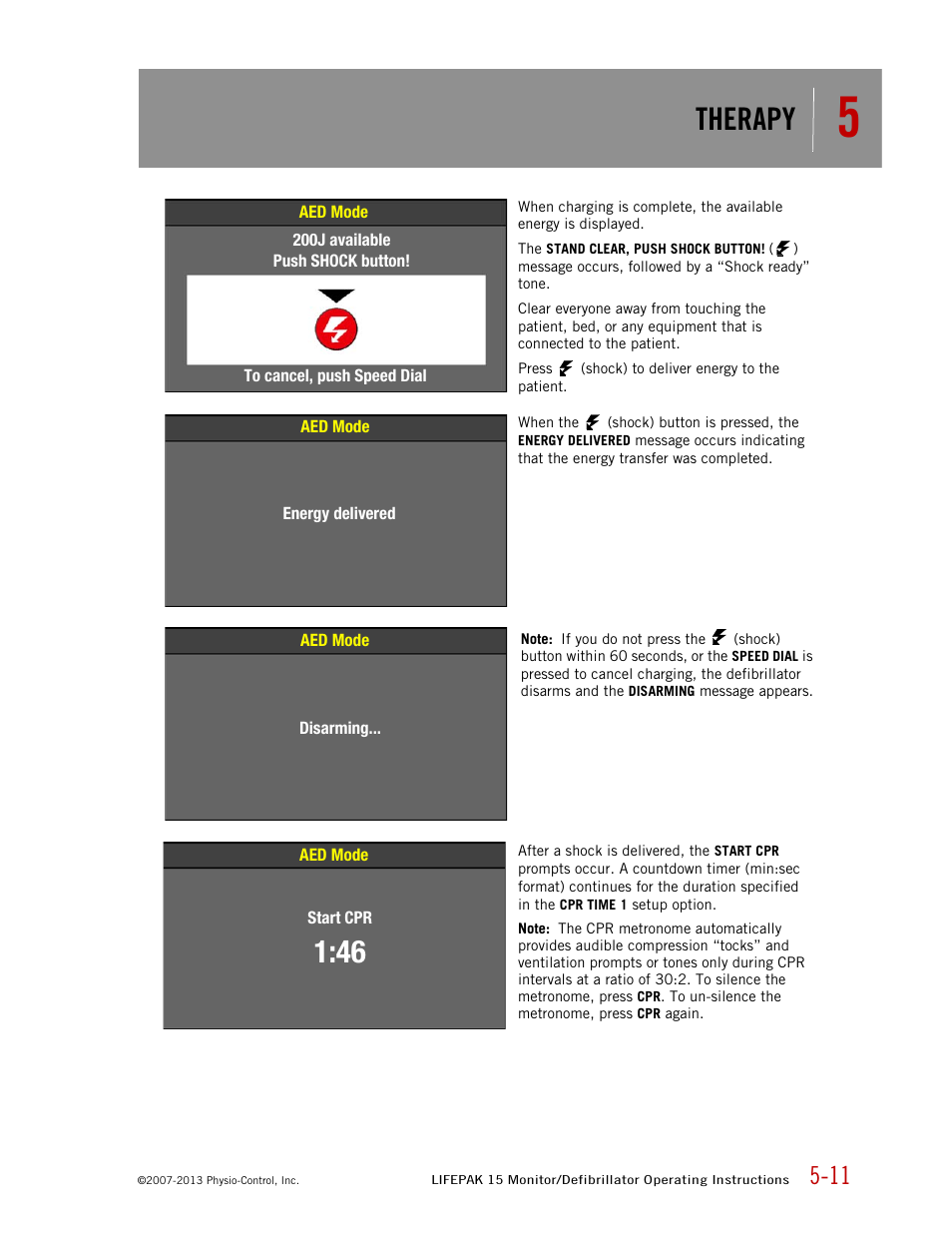 Therapy | Physio-Control LIFEPAK 15 User Manual | Page 125 / 290