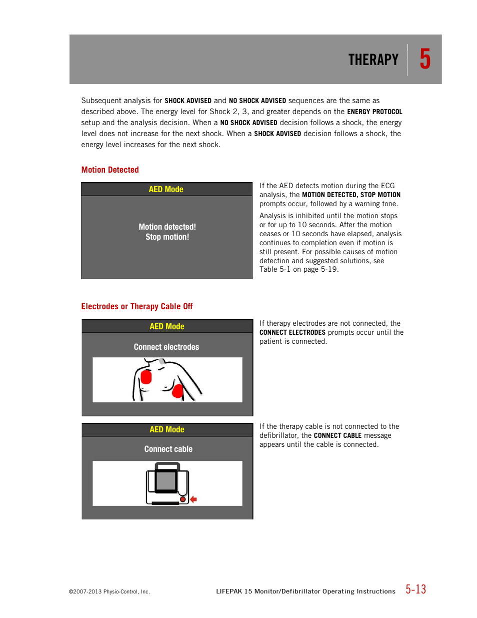 Motion detected, Electrodes or therapy cable off, Therapy | Physio-Control LIFEPAK 15 User Manual | Page 127 / 290