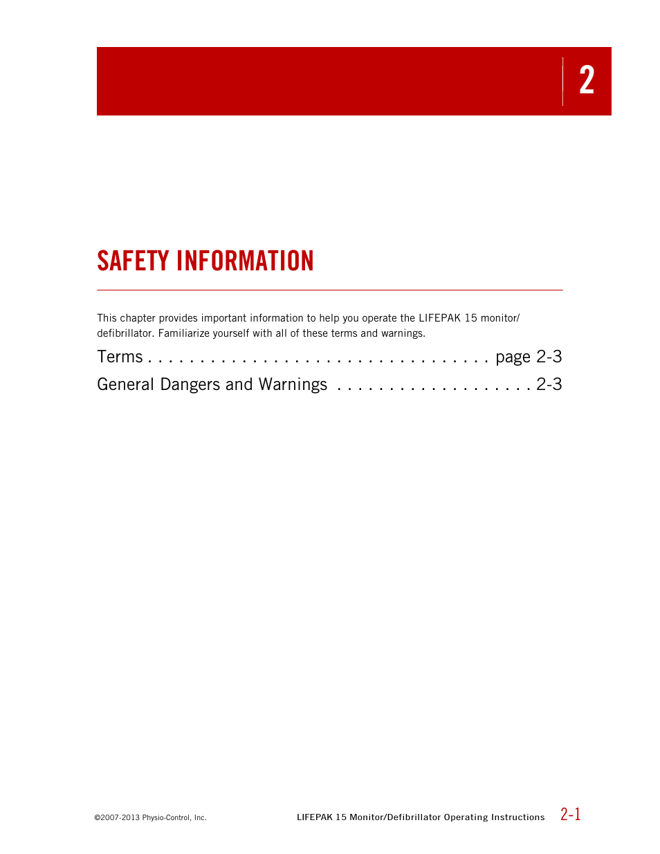 Safety information | Physio-Control LIFEPAK 15 User Manual | Page 13 / 290