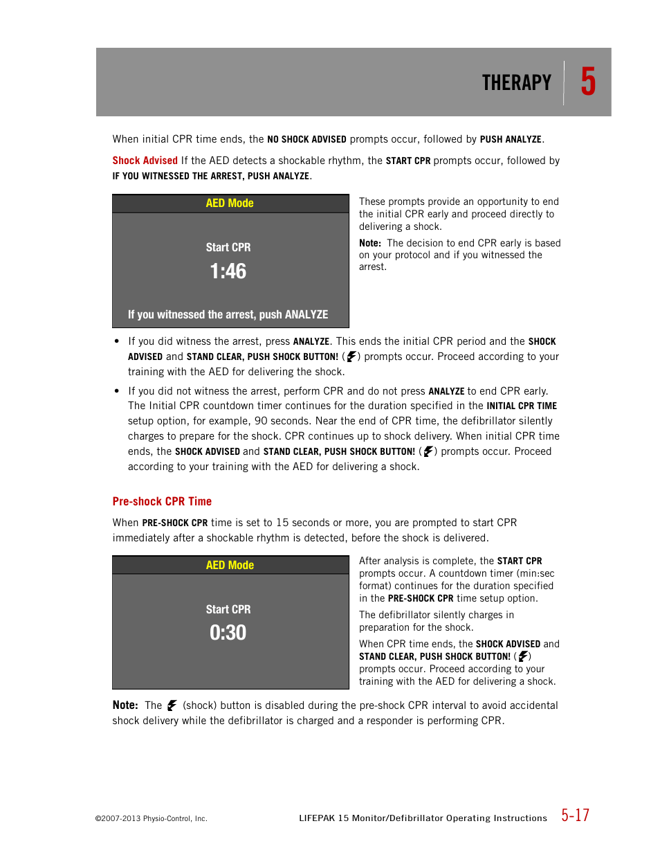 Pre-shock cpr time, Therapy | Physio-Control LIFEPAK 15 User Manual | Page 131 / 290