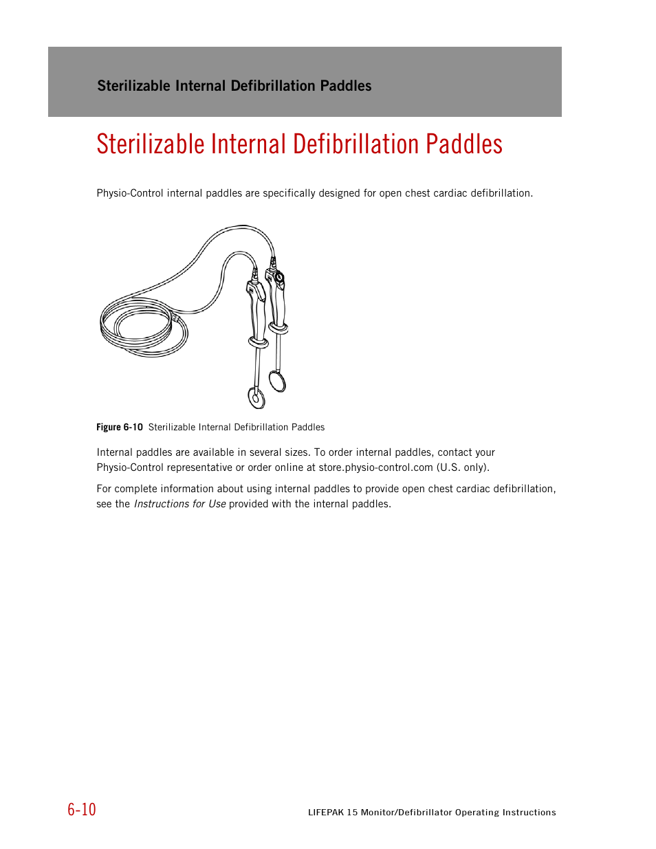 Sterilizable internal defibrillation paddles | Physio-Control LIFEPAK 15 User Manual | Page 164 / 290
