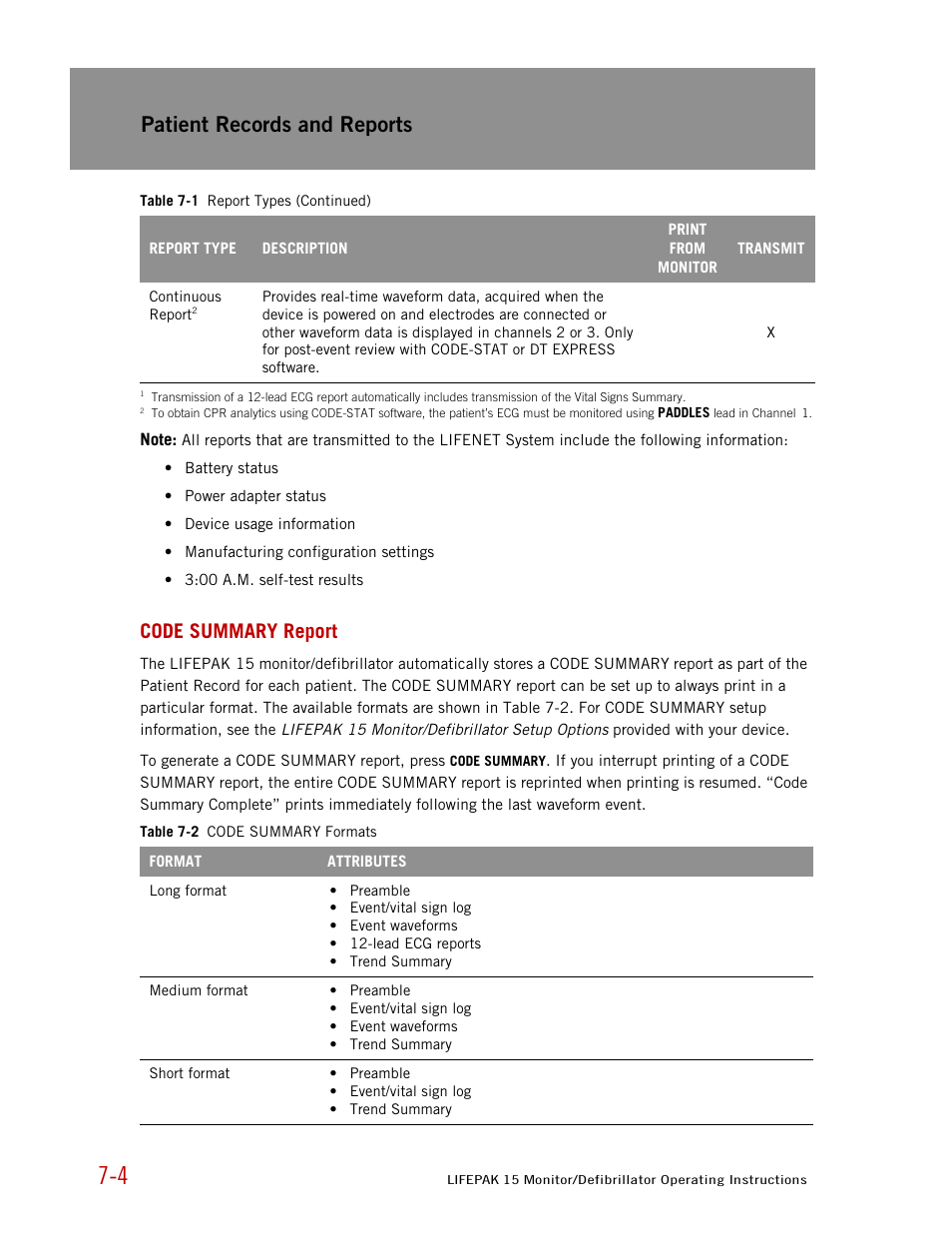 Code summary report, Patient records and reports | Physio-Control LIFEPAK 15 User Manual | Page 168 / 290
