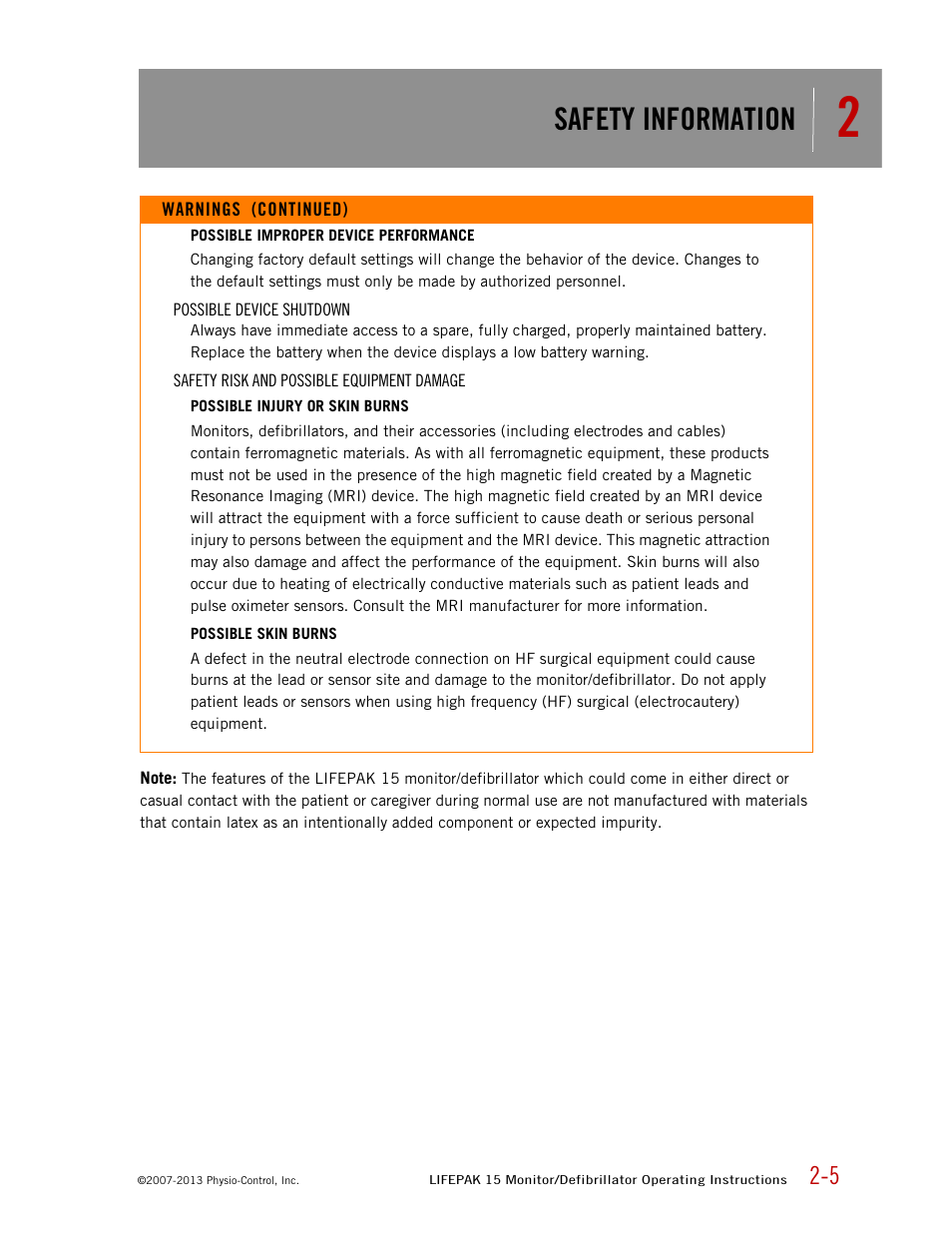 Safety information | Physio-Control LIFEPAK 15 User Manual | Page 17 / 290