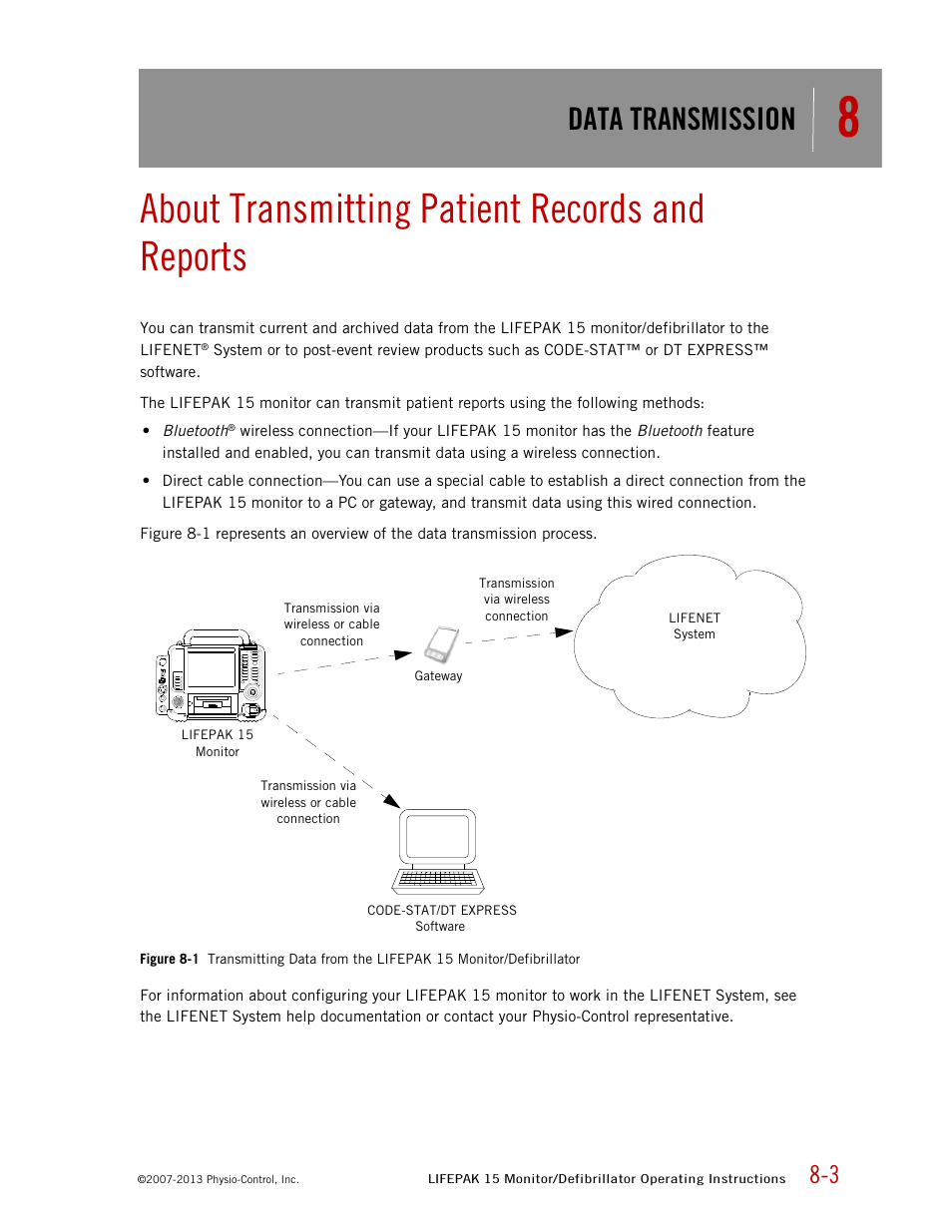 About transmitting patient records and reports, Rds and reports, Data transmission | Physio-Control LIFEPAK 15 User Manual | Page 181 / 290