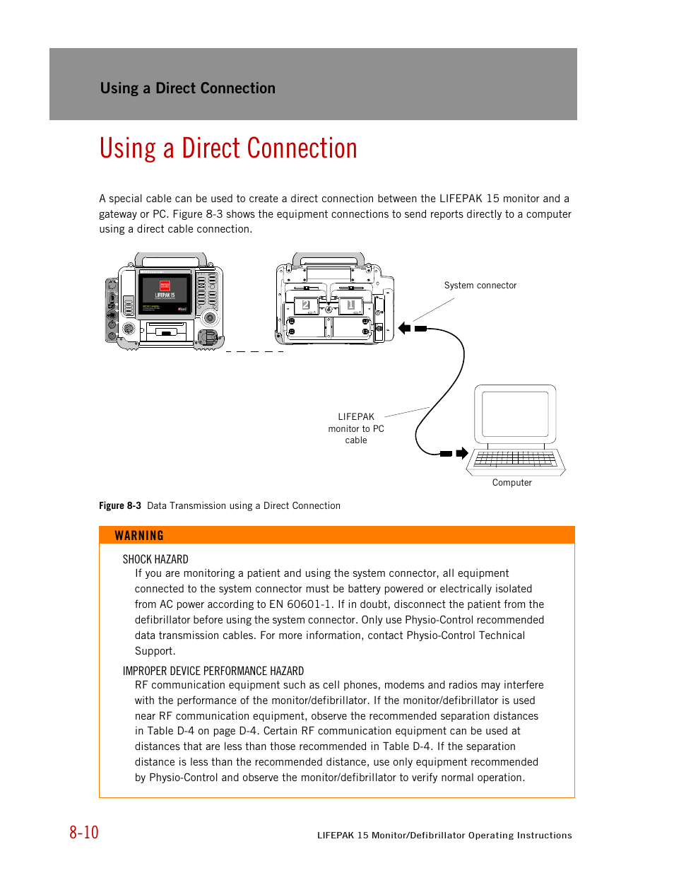 Using a direct connection | Physio-Control LIFEPAK 15 User Manual | Page 188 / 290