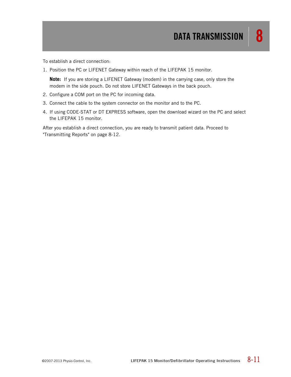 Data transmission | Physio-Control LIFEPAK 15 User Manual | Page 189 / 290