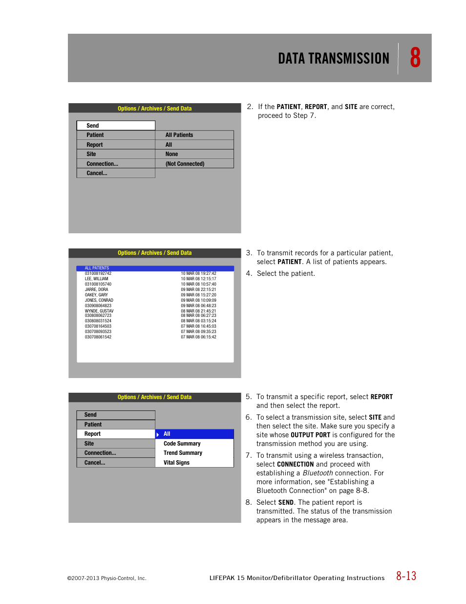 Data transmission | Physio-Control LIFEPAK 15 User Manual | Page 191 / 290