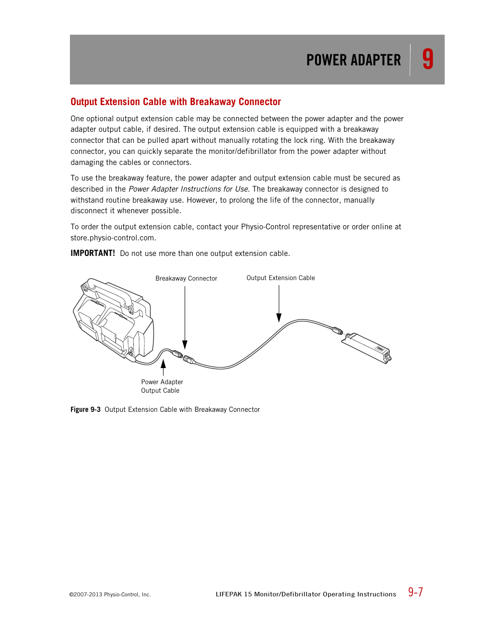Output extension cable with breakaway connector, Power adapter | Physio-Control LIFEPAK 15 User Manual | Page 203 / 290