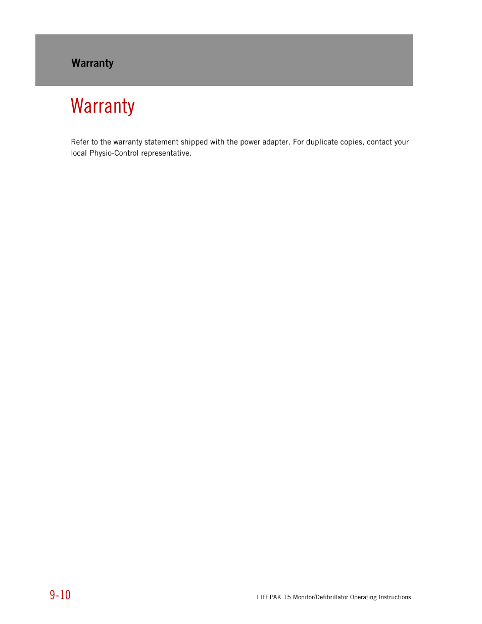 Warranty | Physio-Control LIFEPAK 15 User Manual | Page 206 / 290