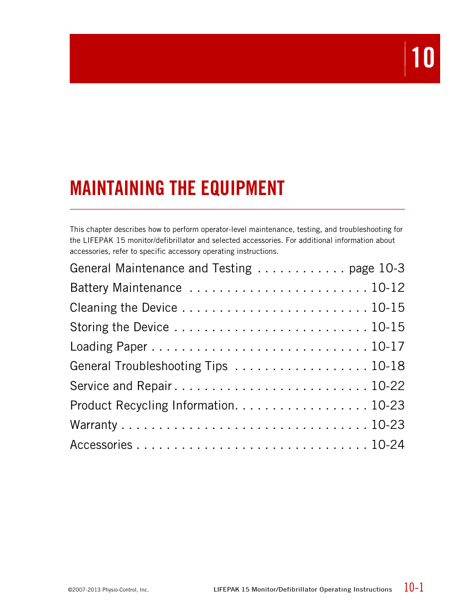 Maintaining the equipment | Physio-Control LIFEPAK 15 User Manual | Page 207 / 290